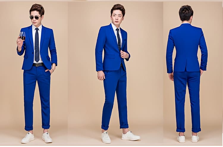 ชุดสูท สูทผู้ชาย กระดุม 1 เม็ด สีน้ำเงิน พร้อมส่ง M