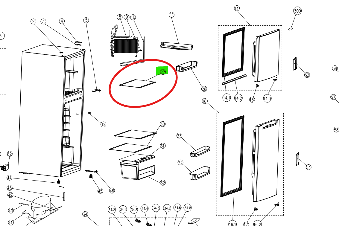 SHELF ASSEMBLY #27 ตู้เย็น HAIER รหัส 0530074347 ของแท้ ใหม่ มือ 1