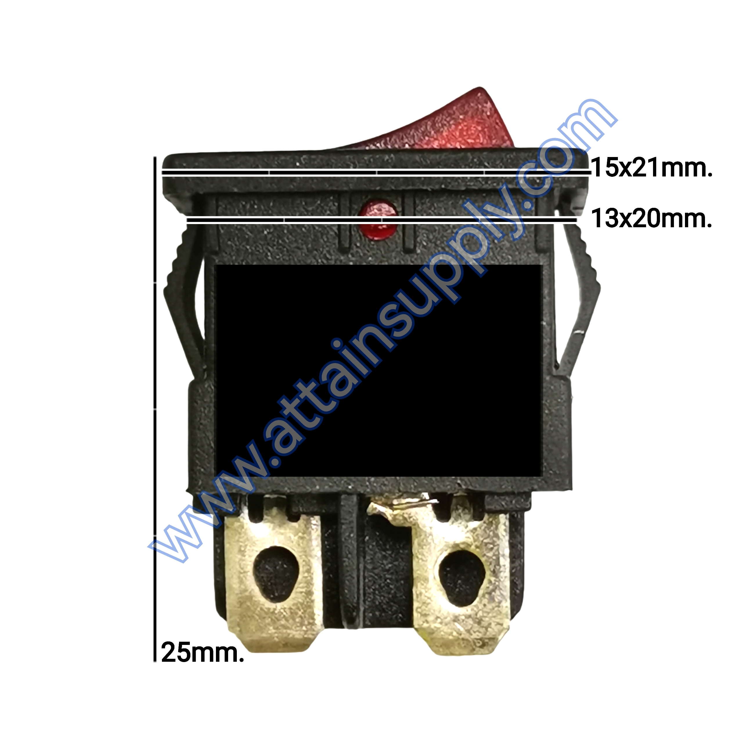 สวิทช์ IO เหลี่ยมเล็ก 12V./4ขา มีไฟ-สีแดง