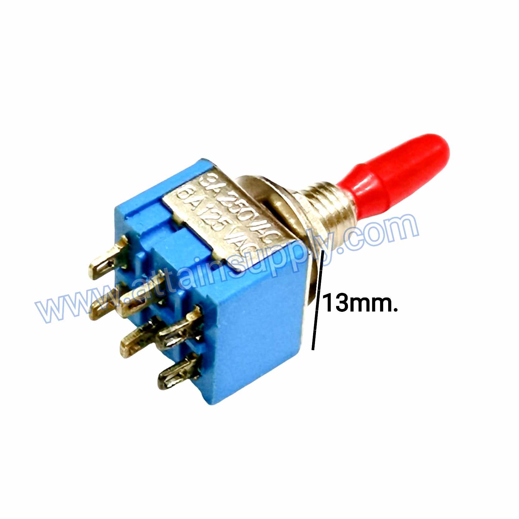 สวิทช์โยก ON-OFF-ON 6ขา/รุ่นเล็ก สีฟ้า-แกนยางแดง
