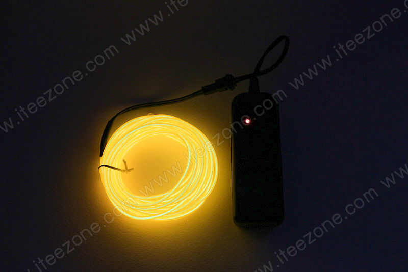 EL Wire 5 เมตร + รางถ่าน AA 2 ก้อน / สีเหลือง