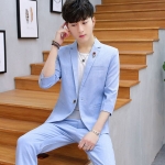 สูท,ชุดสูทชาย แฟชั่น แขนสั้น สีฟ้า M