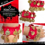 Indian belly dance anklets กำไลข้อเท้าอินเดีย แบบระย้า โทนแดง-ทอง ประดับเหรียญและลูกปัดสีทอง ลักษณะเป็นผ้ามียางยืดข้างใน สวมใส่ง่าย น้ำหนักเบา มีเสียงดังกรุ้งกริ๊ง สามารถใส่ประดับที่ข้อเท้า ข้อแขน เป็นกำไล หรือใส่ที่ต้นแขนก็ดูเก๋ดีค่ะ แดง, ทอง