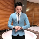 เสื้อสูทเกรด A สีฟ้า ผ้าคอตตอน M