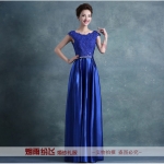 ชุดราตรียาว สีน้ำเงิน พร้อมส่ง อก 42 เอว 35 ผ้าซาติน ซิปหลัง