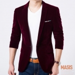 เสื้อสูท สีแดงไวน์ ผ้ากำมะหยี่ ซับในทั้งตัว พร้อมส่ง M