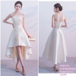 ชุดราตรี หน้าสั้นหลังยาว เกาะอก สีครีม พร้อมส่ง M ผ้าไหมดัชเชส งานร้อยหลัง