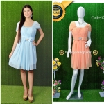 พร้อมส่ง Size L ชุดราตรีสั้น **สามารถใส่ได้7แบบ** ผ้าชีฟอง แต่งโบว์เข็มกลัดหัวใจที่เอว ซิปหลัง