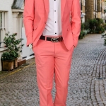 สูท,ชุดสูทเจ้าบ่าว,สูทผู้ชาย สีชมพูโอรส (สูท+กางเกง)