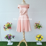 พร้อมส่ง Size L ชุดราตรีสั้นไหล่ปาด ผ้าซาตินเกรดพรีเมี่ยม ผูกโบว์หลัง