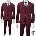 5XL-10XL ชุดสูทผู้ชาย เกรดพรีเมี่ยม แบรนด์ Divo เซต 2-3 ชิ้น สีแดงเบอกันดี เนื้อผ้าวูล เอวกางเกงยืดได้
