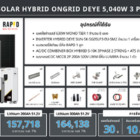 ชุด Hybrid 0ngrid Deye 5040W 3 Phase + Battery Lithium 200A 51.2V RAPD (เฉพาะของ)