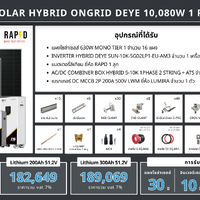 ชุด Hybrid 0ngrid Deye 10080W 1 Phase + Battery Lithium 100A 51.2V RAPD (เฉพาะของ)