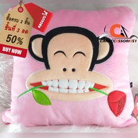 หมอนอิง Paul Frank ทรงเหลี่ยมสีชมพู/ดอกกุหลาบ