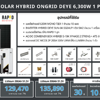ชุด Hybrid 0ngrid Deye 6300W 1 Phase + Battery Lithium 100A 51.2V RAPD (เฉพาะของ)