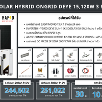 ชุด Hybrid 0ngrid Deye 15120W 3 Phase + Battery Lithium 100A 51.2V RAPD (เฉพาะของ)