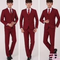 สูท,ชุดสูทเจ้าบ่าว,สูทผู้ชาย สีแดง พร้อมส่ง 3XL **สูท+กางเกง**