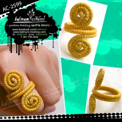 แหวนขดเชือกเทียนแฮนด์เมด สไตล์โบฮีเมี่ยน Artๆ เก๋ๆ (ขนาดแหวนดัดได้ สวมใส่ได้ทุกไซส์ค่ะ) เหลือง (Yellow)