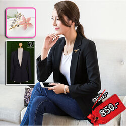 สูทผู้หญิง ผ้าฮานาโกะ มีน้ำหนัก กระเป๋าหน้า พร้อมส่ง สีดำ 4XL *แถมเข็มกลัด