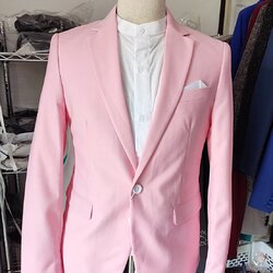 สูทชาย,ชุดสูท สีชมพู (สูท+กางเกง) พร้อมส่ง L