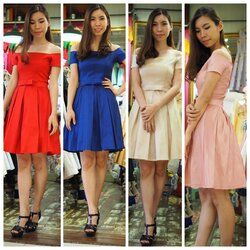 พร้อมส่ง Size M **สีครีมทอง** เดรสสั้นปาดไหล่ ผ้าไหมญี่ปุ่น + เข็มขัด ซิปข้าง