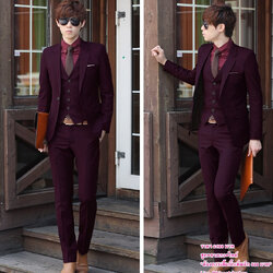 สูท,ชุดสูทเจ้าบ่าว,สูทผู้ชาย สีแดงไวน์ พร้อมส่ง S,M,L,XL,2XL,3XL,4XL