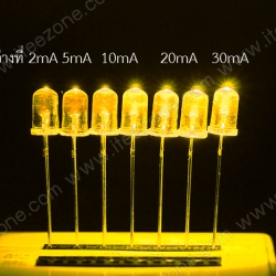 หลอดไฟ LED สีเหลือง กระเปาะใส 5mm Super Bright