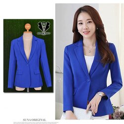 สูทผู้หญิง ผ้าฮานาโกะ มีน้ำหนัก กระเป๋าหน้า พร้อมส่ง สีน้ำเงิน 2XL *แถมเข็มกลัด