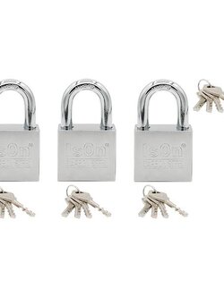 กุญแจคล้อง เหล็ก ชุบโครเมี่ยม ระบบมาสเตอร์คีย์ ขนาด 40/3 ตัวชุด อีสออน M.K.877(CP)-40/3 ตัวชุด เหล็กชุบโครเมี่ยม