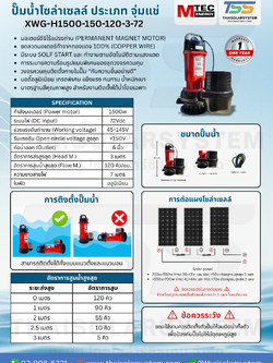 ปั๊มน้ำโซล่าเซลล์ MTEC รุ่น XWG-H1500-150-120-3-72