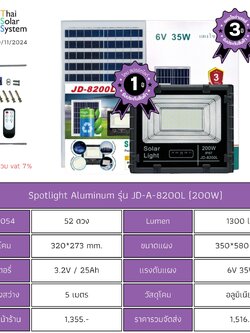 Spot Light โซล่าเซลล์ JD-A-8200L ขนาด 200w