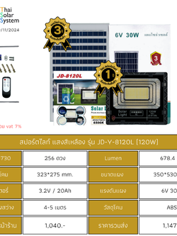 Spot Light โซล่าเซลล์ JD-Y-8120L ขนาด 120w แสงสีเหลือง