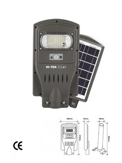 โคมไฟถนนโซล่า LED 30W มี PIR เซ็นเซอร์และรีโมท (แสงขาว) HI-TEK HFSS00030D สีเทา