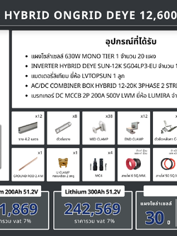 ชุด Hybrid 0ngrid Deye 12600W 3 phase + Battery Lithium LVTOPSUN (เฉพาะของ)