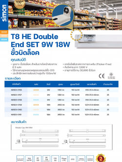 LED T8 HE Double End Set ชุดเซ็ท ขั้วบิดล็อค 150lm/w 18W