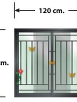 หน้าต่างบานเลื่อนสลับ + ชุดมุ้ง + เหล็กดัดผีเสื้อสีทอง ยี่ห้อ OK (120 cm. x 110 cm.) โปรโมชั่น 1-31/03/66 เท่านั้น ! LP-OK-W03-OW-GB-BL1 สีดำ