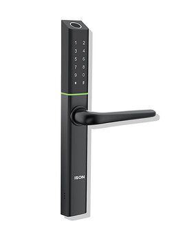 ติดตั้งฟรี!! ดิจิตอลล็อก รุ่น DMS-9993BL ติดตั้งบนบานอลูมิเนียมบานสวิง พร้อมปลดล็อกด้วยลายนิ้วมืออัจฉริยะ ISON DMS-9993BL ดำ