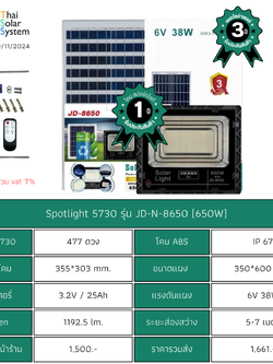 Spot Light โซล่าเซลล์ JD-N-8650 chip 5730 ขนาด 650w (ประกัน 1 ปี)