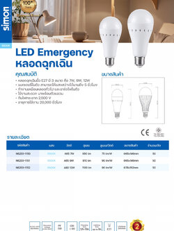LED A65 หลอดฉุกเฉิน 220V 9W