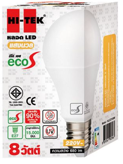 หลอด LED HI-TEK ECO SERIES 8W. E27 WARMWHITE