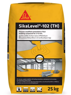 SikaLevel®-102 (TH) ปูนปรับระดับพื้น สำหรับความหนา 2-15 มิลลิเมตร มีส่วนผสมของโพลีเมอร์สังเคราะห์และซีเมนต์คุณภาพสูง
