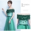 ชุดราตรีสั้น เปิดไหล่ แขนสั้น สีเขียว พร้อมส่ง XL