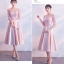 ชุดราตรีสั้น แขนสามส่วน สีชมพูโอรส งานร้อยหลัง พร้อมส่ง 3XL