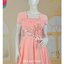 พร้อมส่ง Size 3XL ชุดราตรีสาวอวบ ผ้าชีฟอง ตกแต่งดอกไม้ที่เอว ซิปหลัง ซับในทั้งชุด